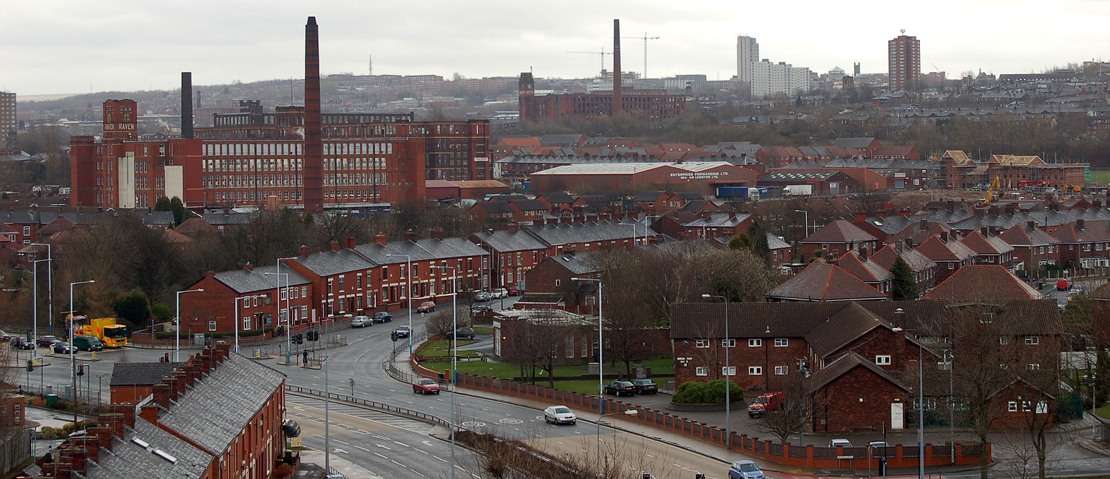 Aerial shot of Oldham city