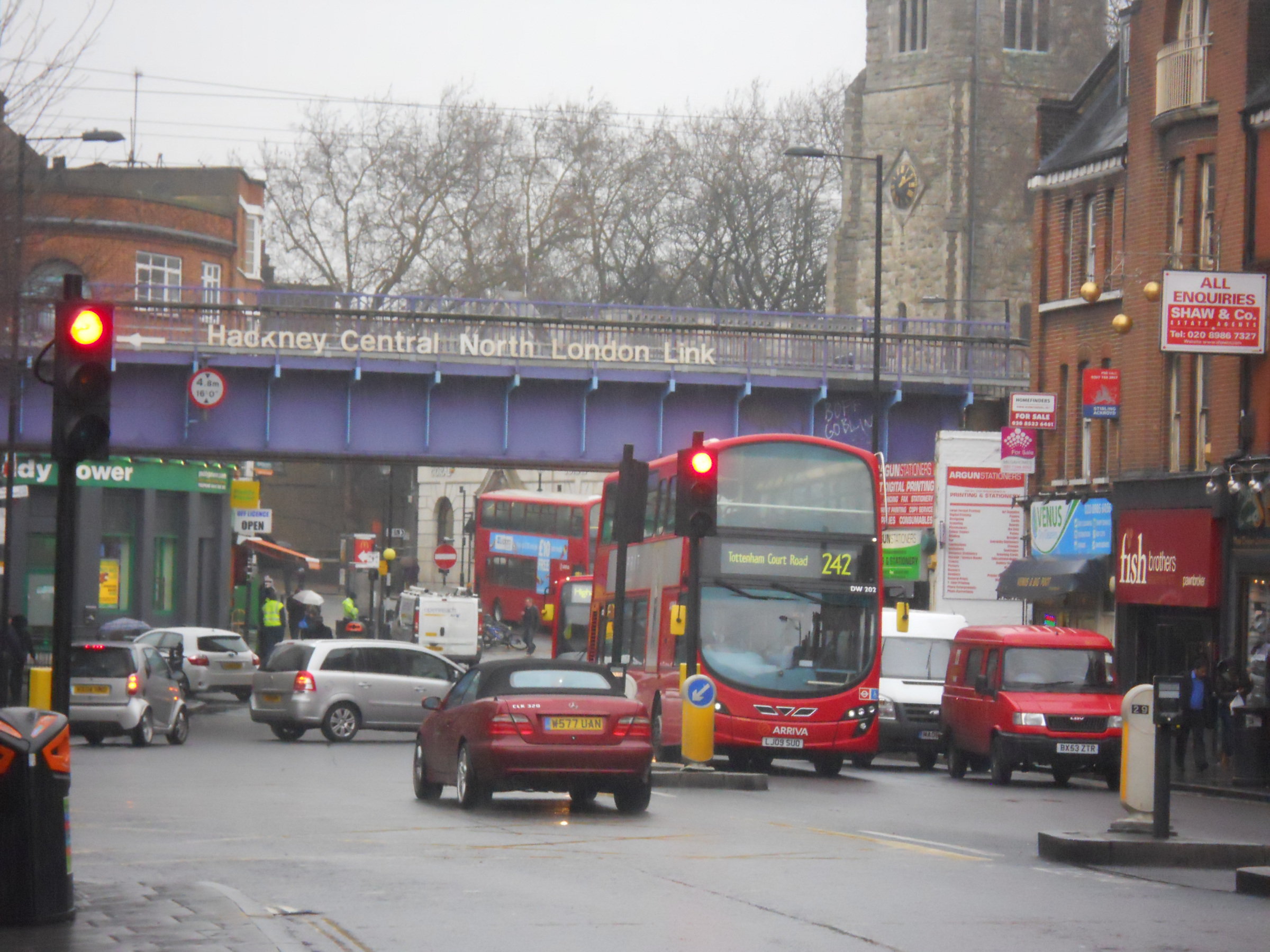 Main road in Hackney and Hackney Central station