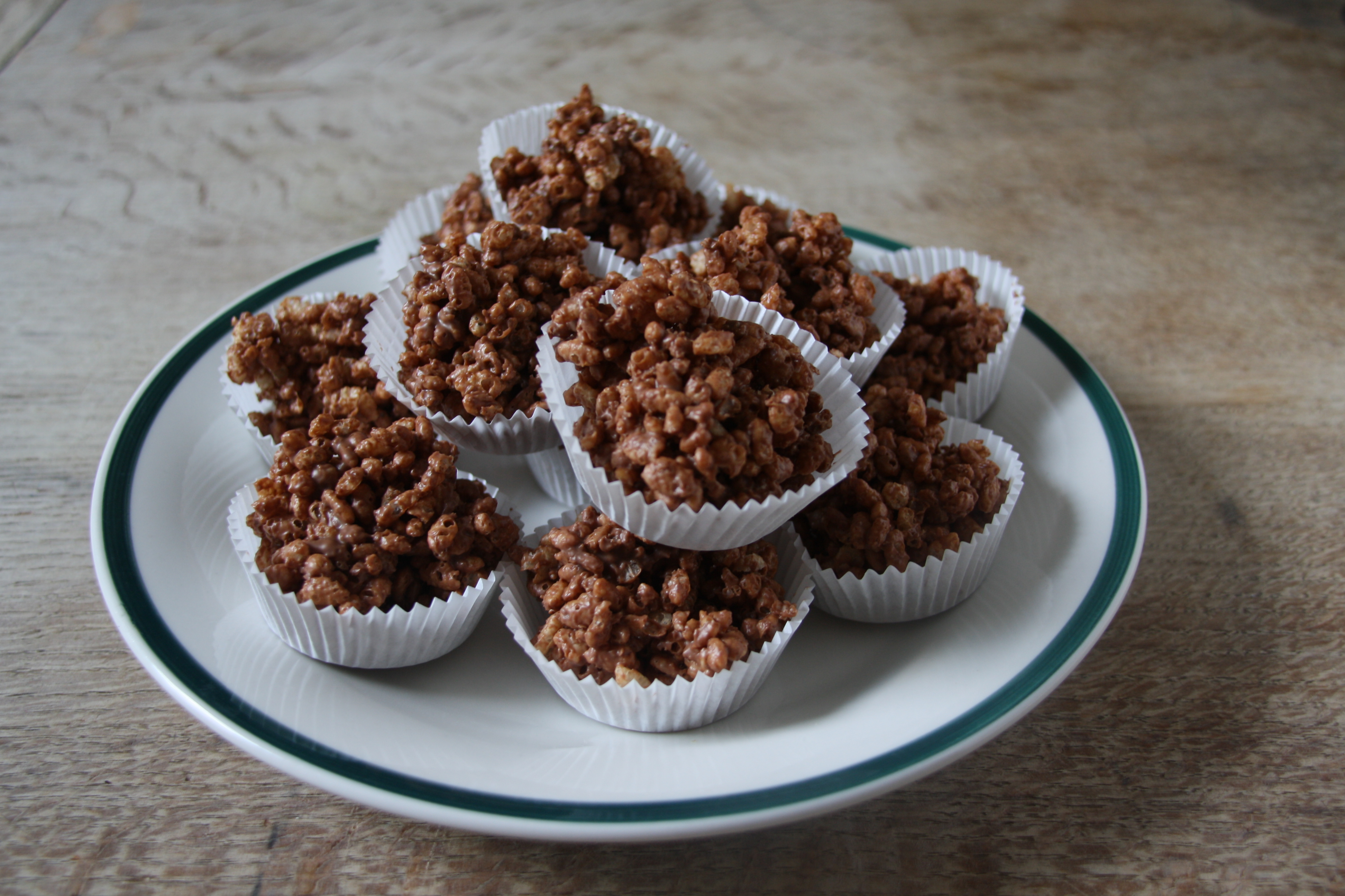 Melted baking chocolate, mixed with Kellogg’s Rice Krispies (once you’d rem...
