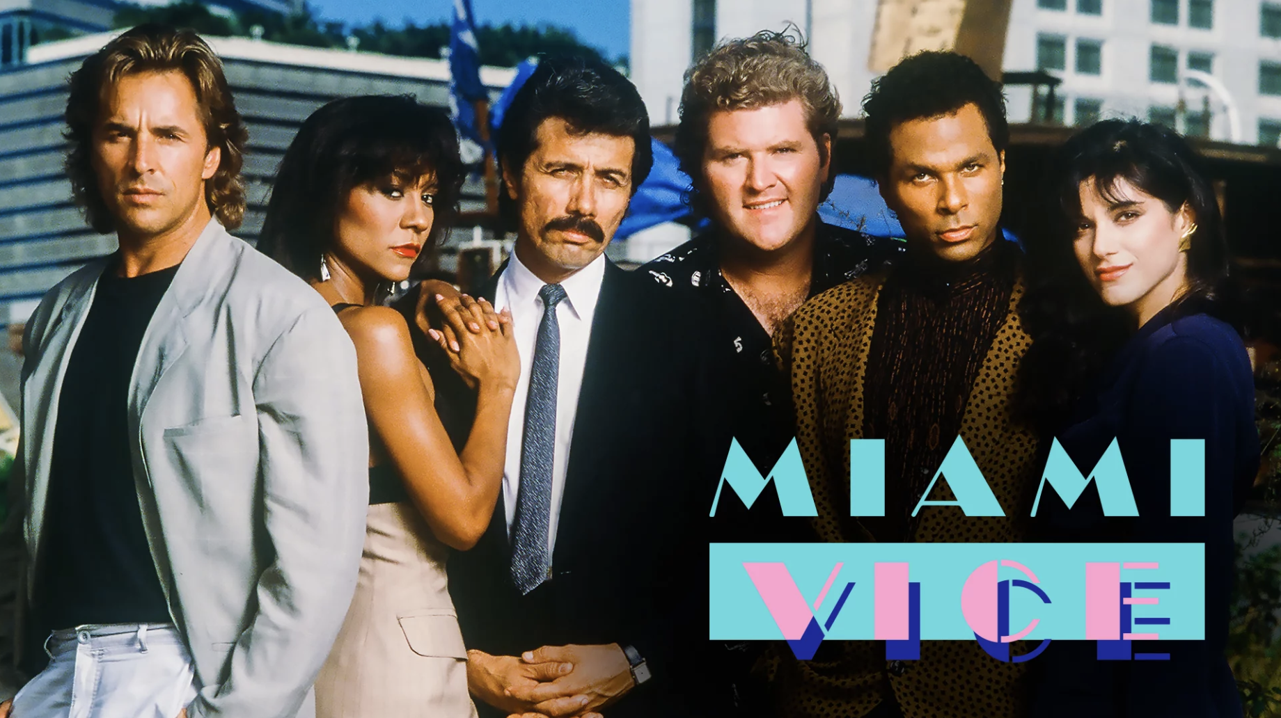 The Miami Vice cast in a posed photograph