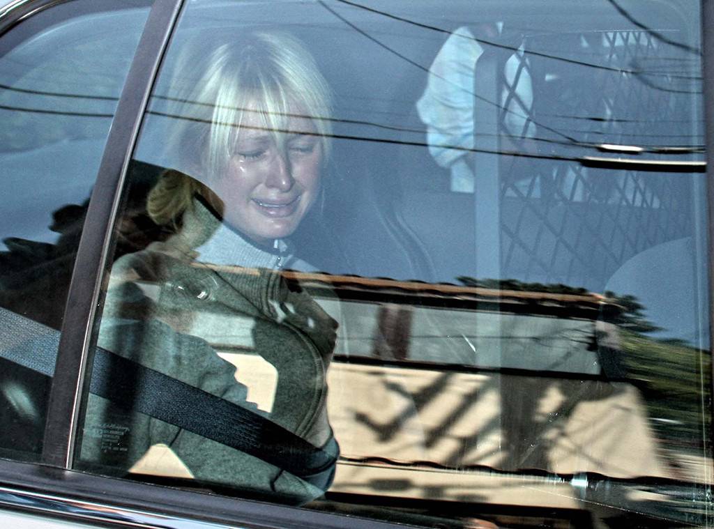 paris hilton crying in a car