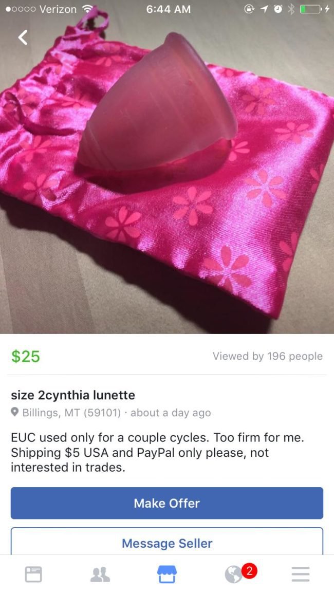 facebook market place menstrual cup