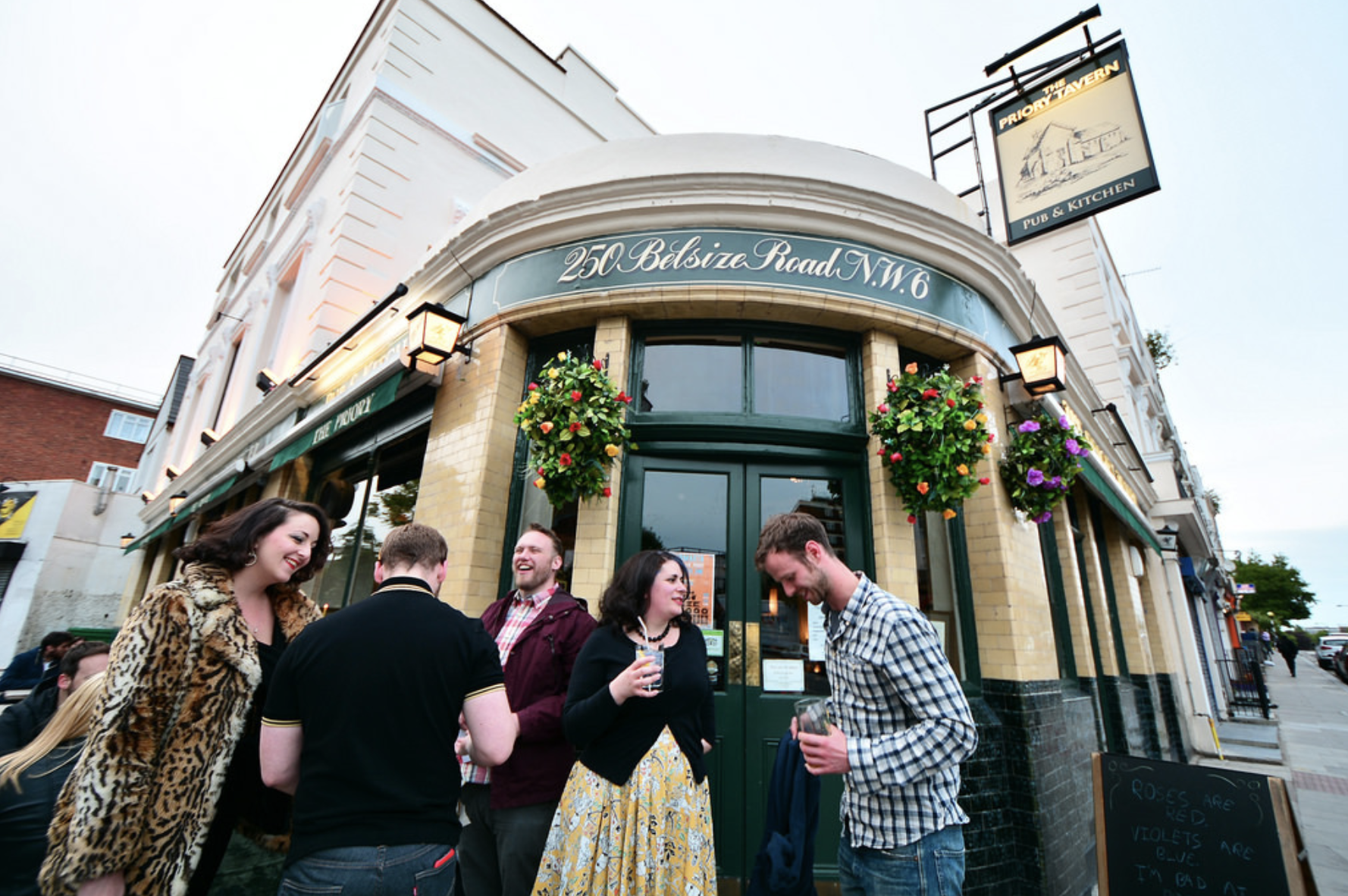 merlin first dates priory tavern pub with people outside laughing