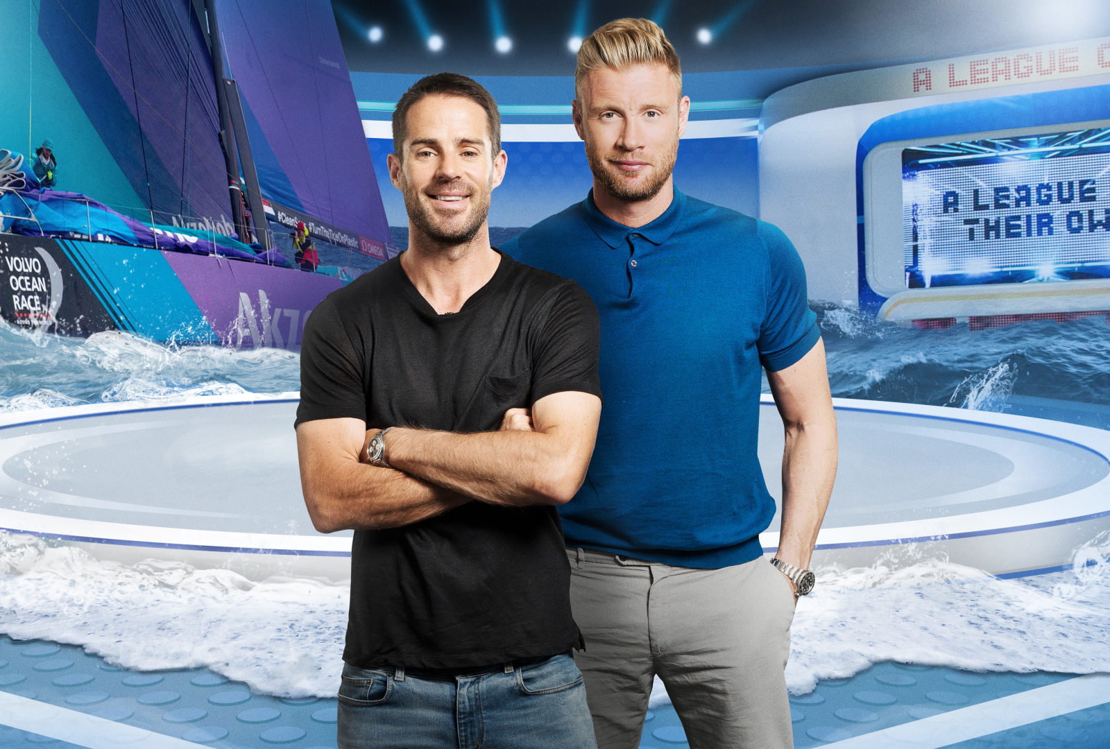 Freddie Flintoff and Jamie Redknapp in a promotional poster for A League Of Their Own European Roadtrip