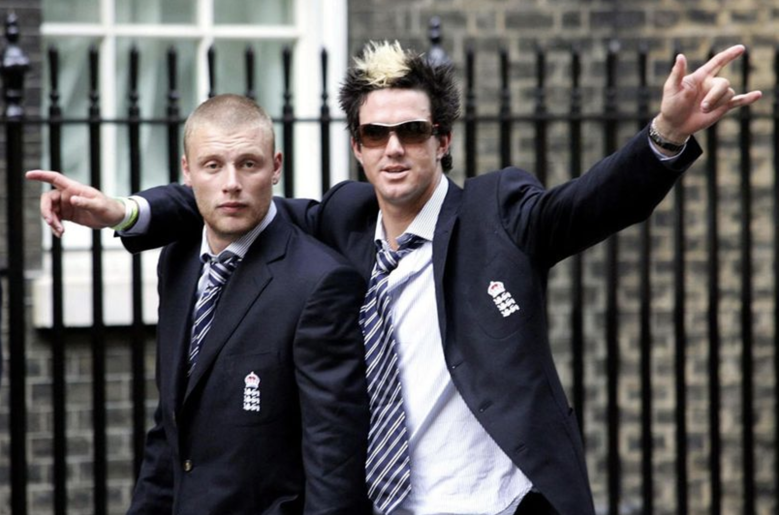 Freddie Flintoff With England's Kevin Pietersen at No10 Downing Street