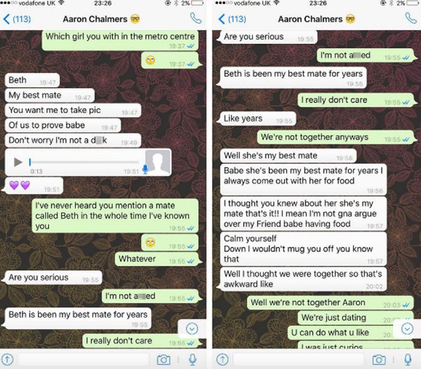 Marnie Simpson and Aaron Chalmers whatsapp chat