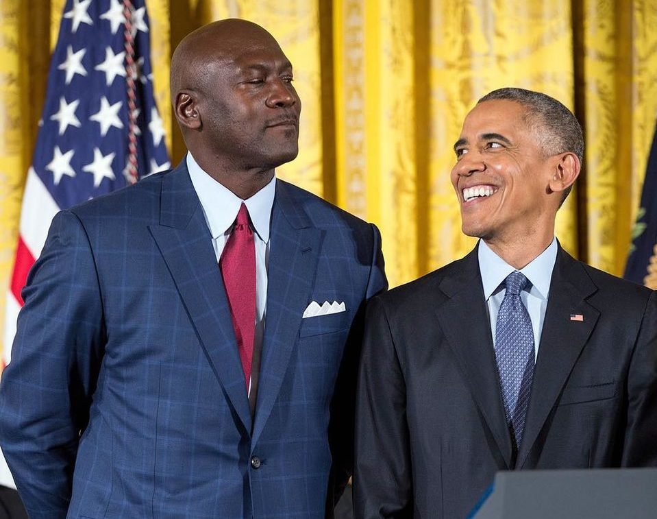 Michael Jordan's net worth certainly exceeds that of the gentleman on the right. Somehow, the guy on the right still did alright.