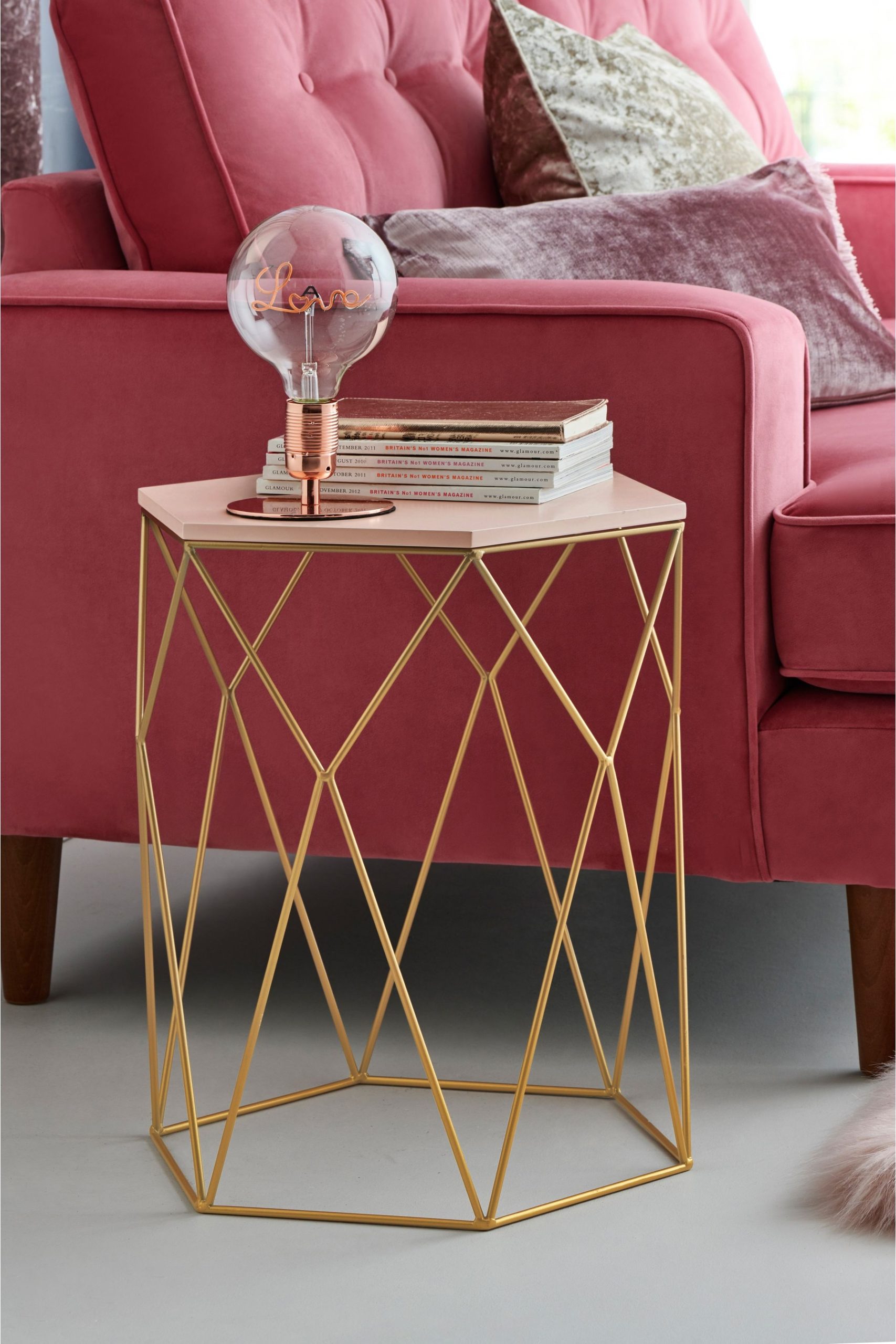 Blush And Gold Hexagon Side Table