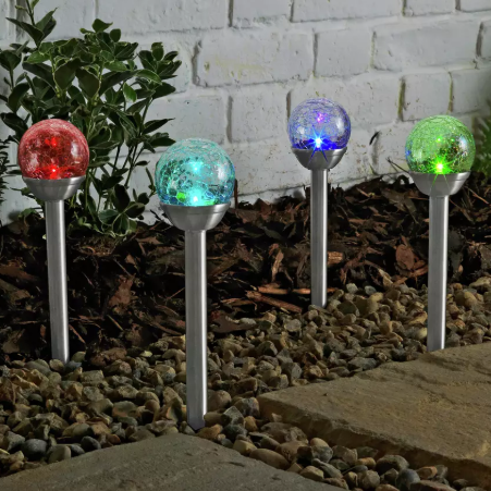 Argos Home Set of 6 Crackle Glass Colour Change Solar Lights