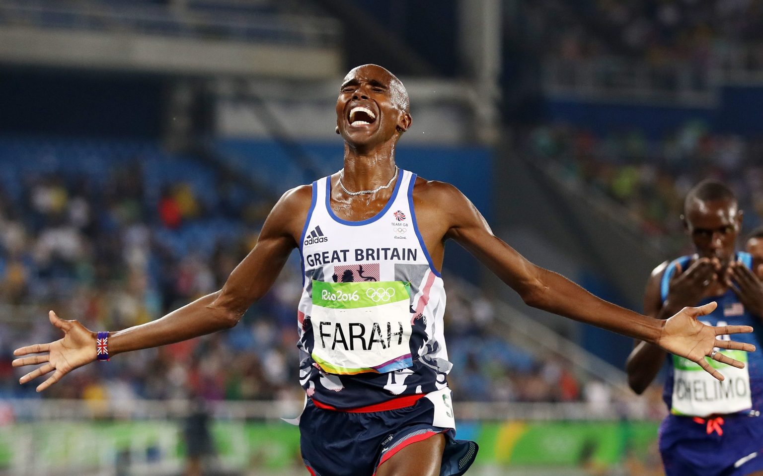 Mo Farah finishing a race