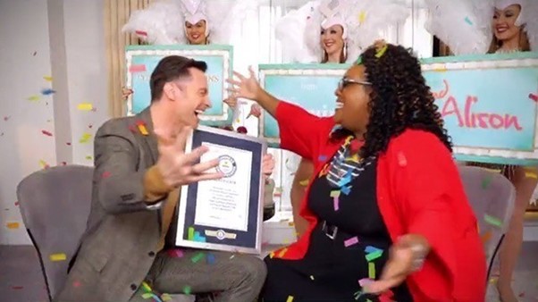 Presenting actor Hugh Jackman with his Guinness World Record.