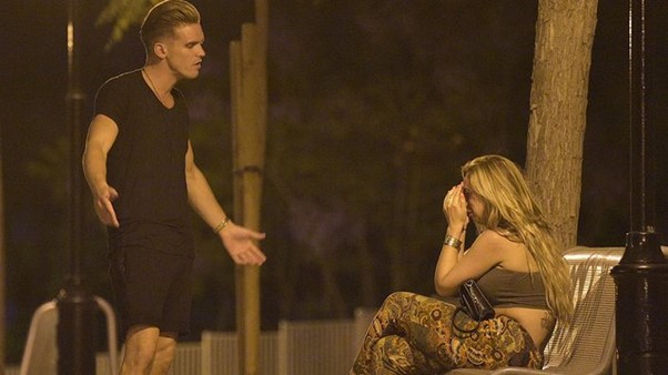 Kyle and ex-girlfriend Holly in an argument in Magaluf.