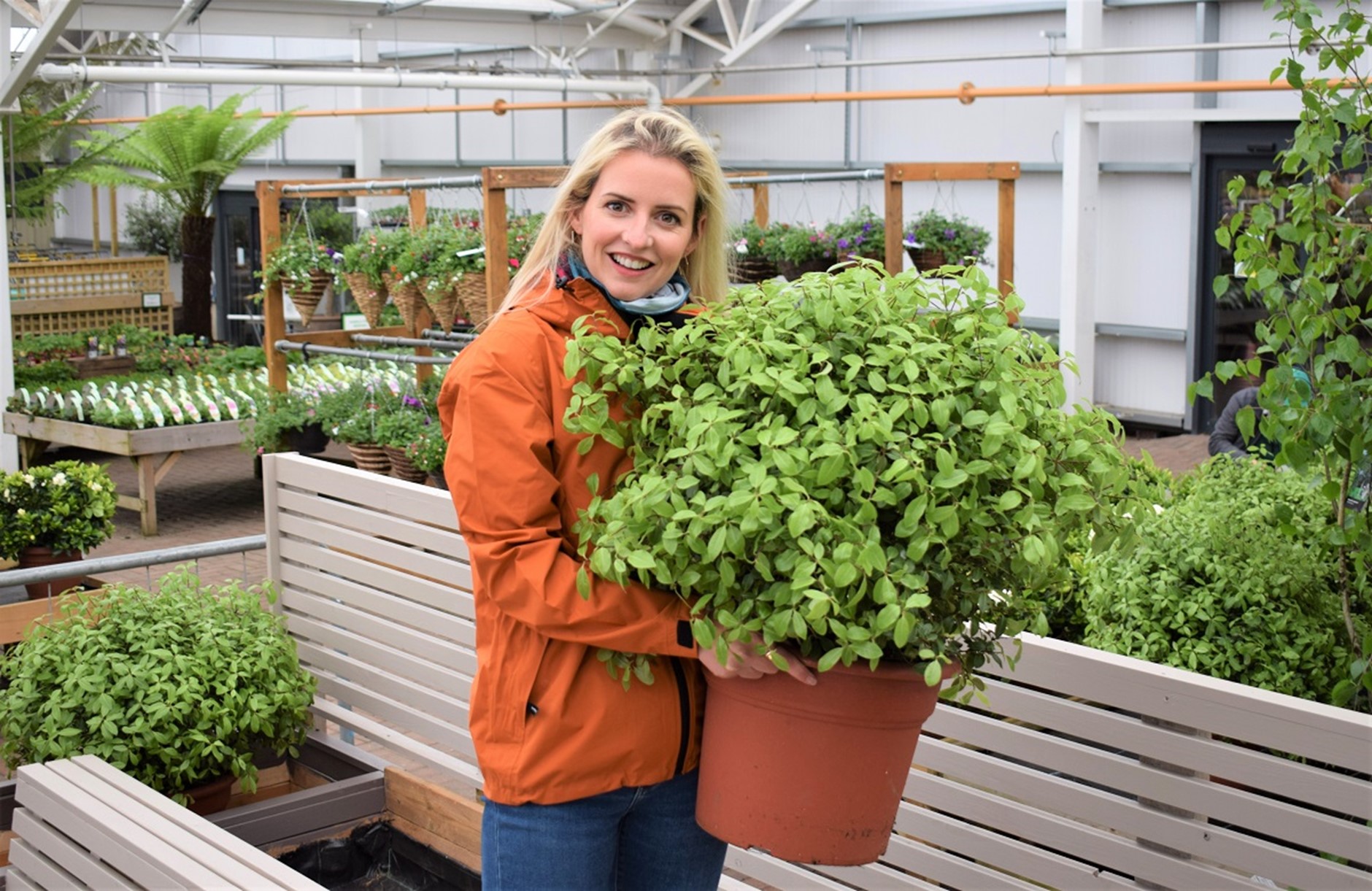 The TV presenter at Tong Garden Centre.