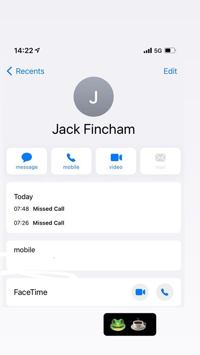 Chloe Brockett’s screenshots of Jack Fincham’s calls to her.
