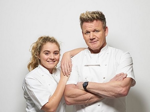 With her famous dad Gordon Ramsay.